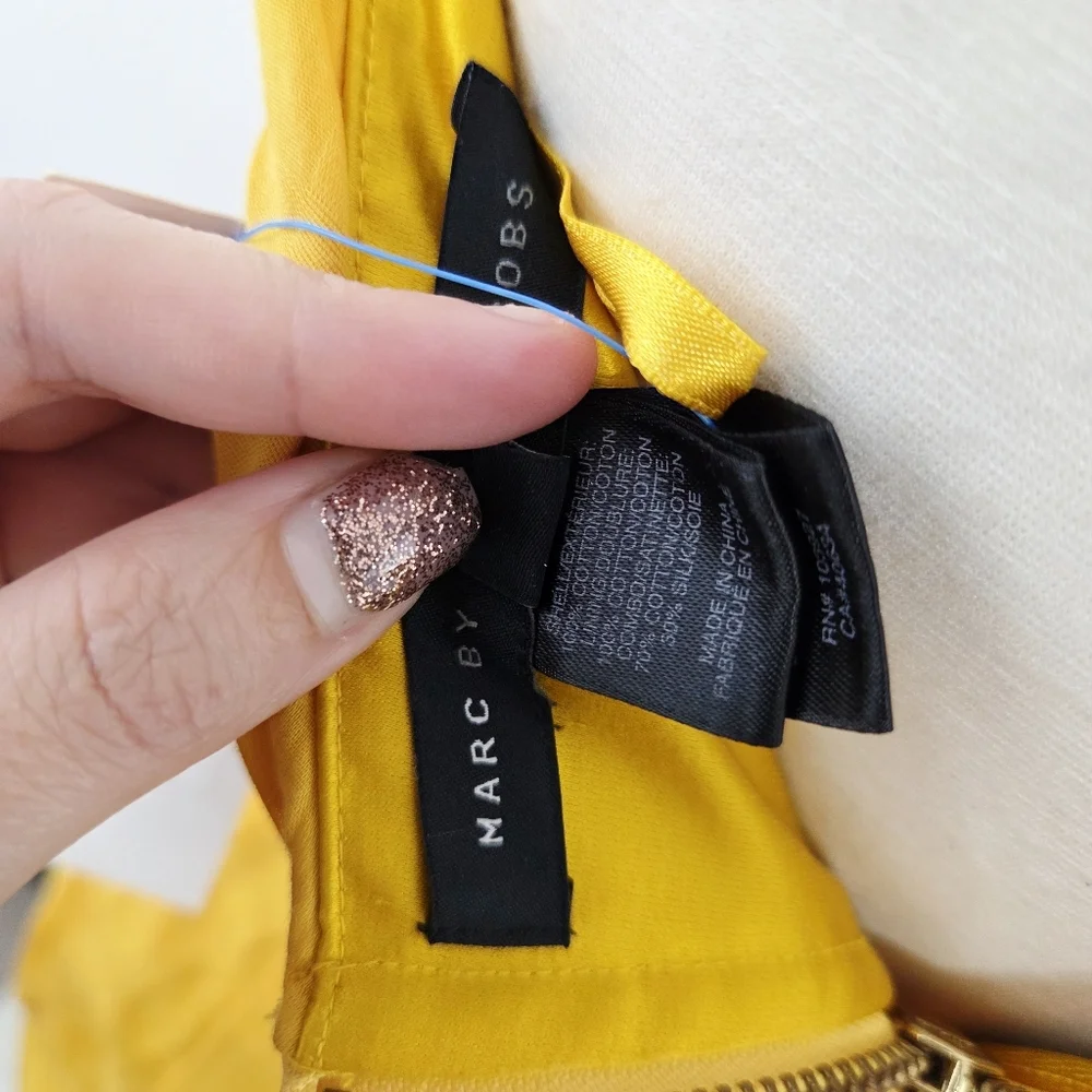 Marc Jacobs Y2K Yellow Strapless Mini Dress Bubble Hem Pleated Bow Size 8 New - Picture 6 of 8